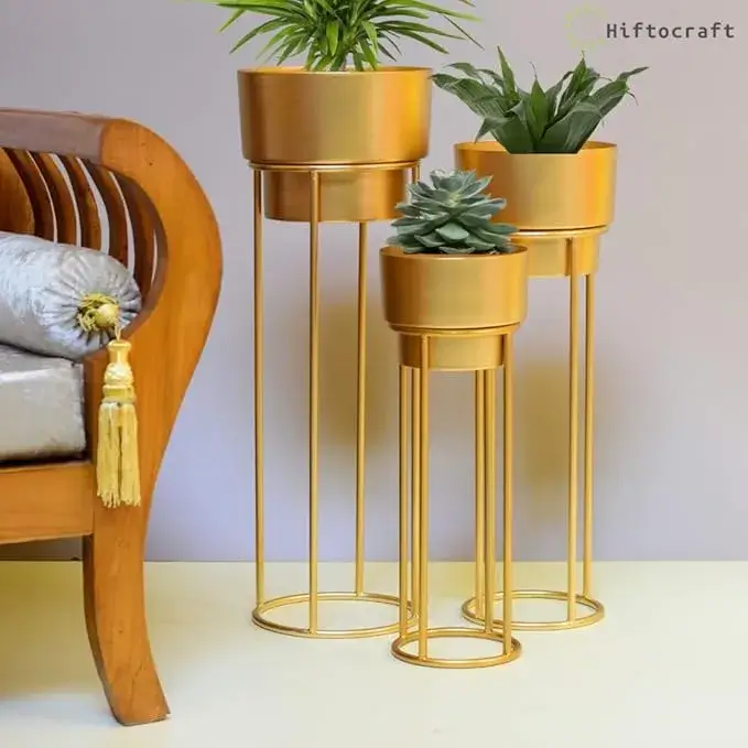 Hiftocraft™ Modern Metal Decorative Plant Stand with Pot on Amazon India