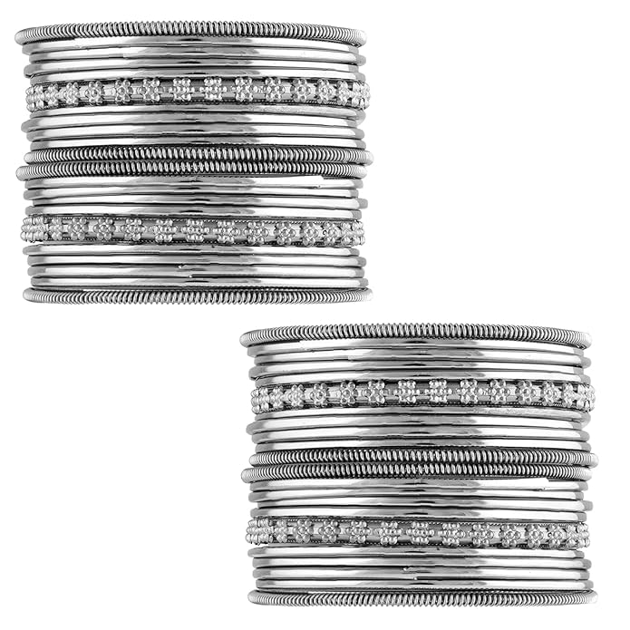 Antique Look Oxidised Silver Plated Bangle Set Online on Amazon in India