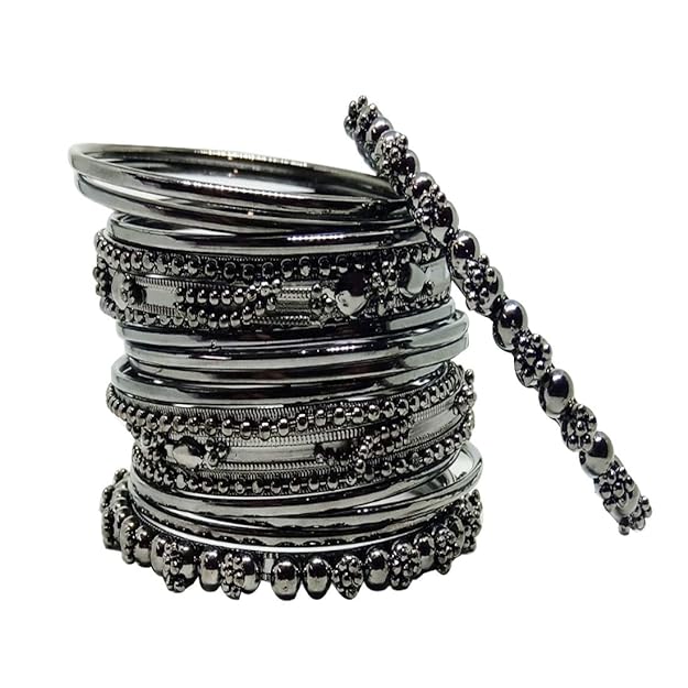 CHRISHAN Black Plated Ethnic Kada chudi Metal Bangle Set Online on Amazon in India