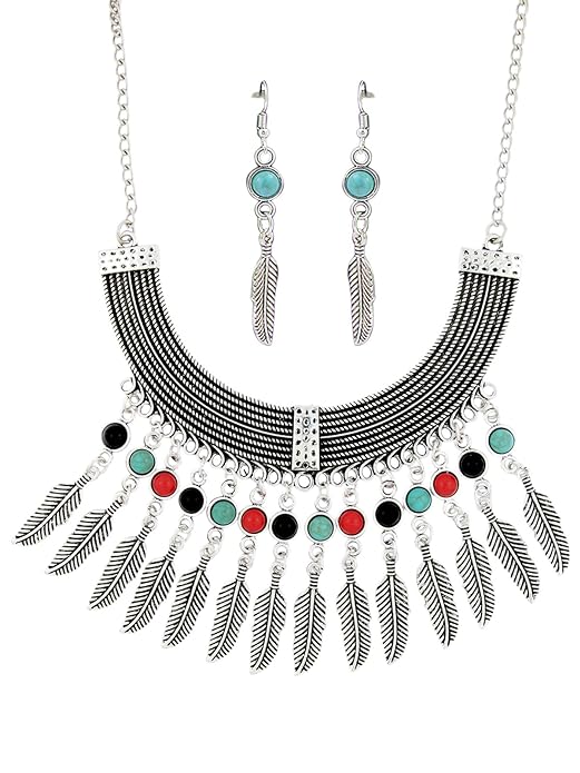 Oxidised Afghani Bohemian Tribal German Silver Long Statement Necklace Earring Set Online on Amazon in India