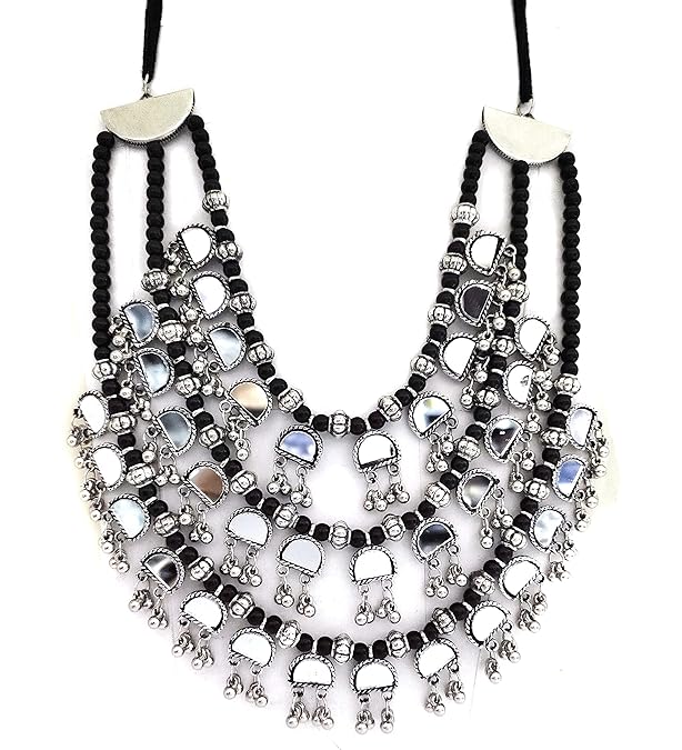 Oxidised Mirror Choker Necklace Set Online in India
