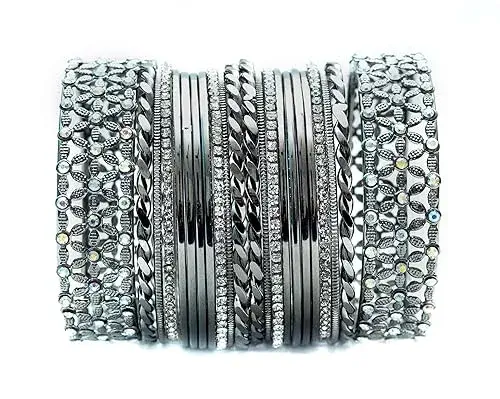 Swara Creations Traditional Silver Plated Oxidized Bangles Set on Amazon India