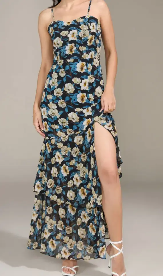 Black & Off-White Floral Print Maxi on Myntra