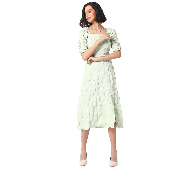 Campus Sutra Women's Creased Midi Dress in Mint Online in India