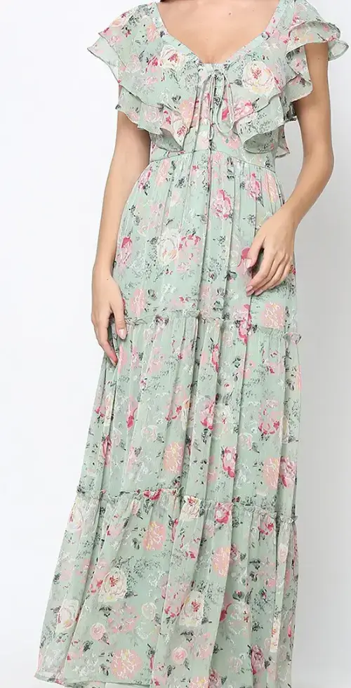 DRIRO Green Floral Maxi Dress on Myntra