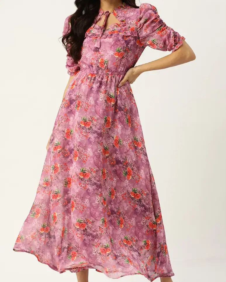 Deewa Floral Power-Shoulder Maxi dress on Myntra India