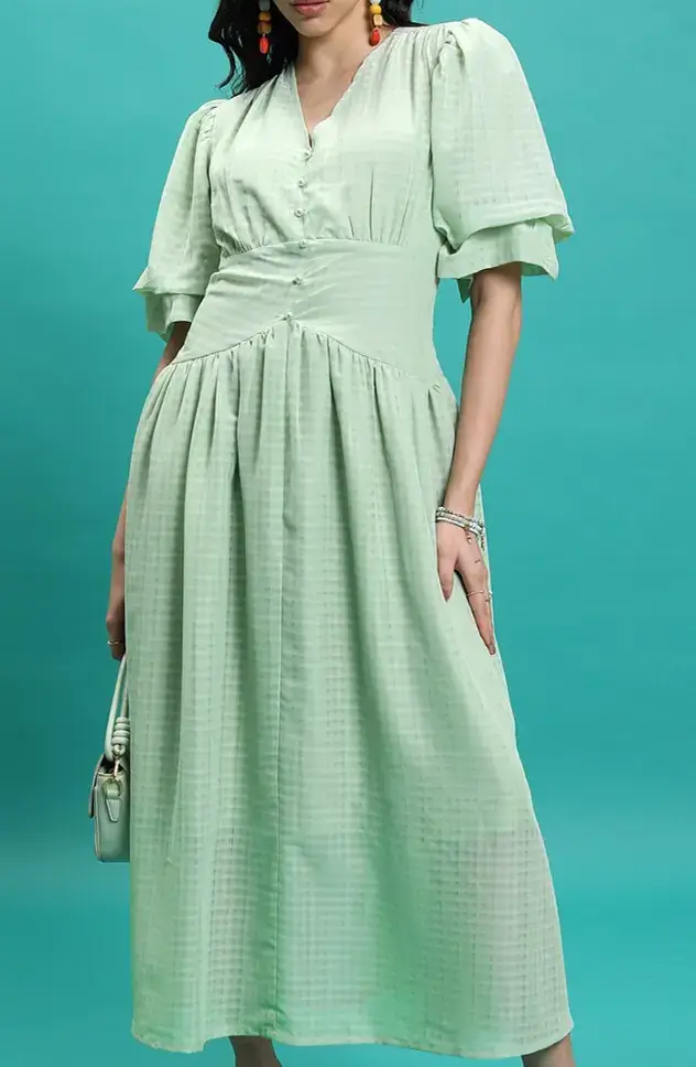 Green Checked Maxi Dress on Myntra