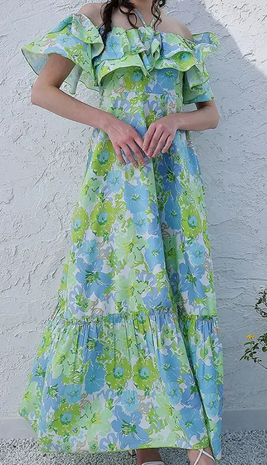 Green Floral Printed Halter Neck Maxi Dress on Myntra