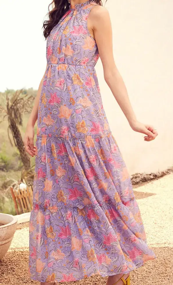 Lavender & Pink Floral Maxi Dress on Myntra
