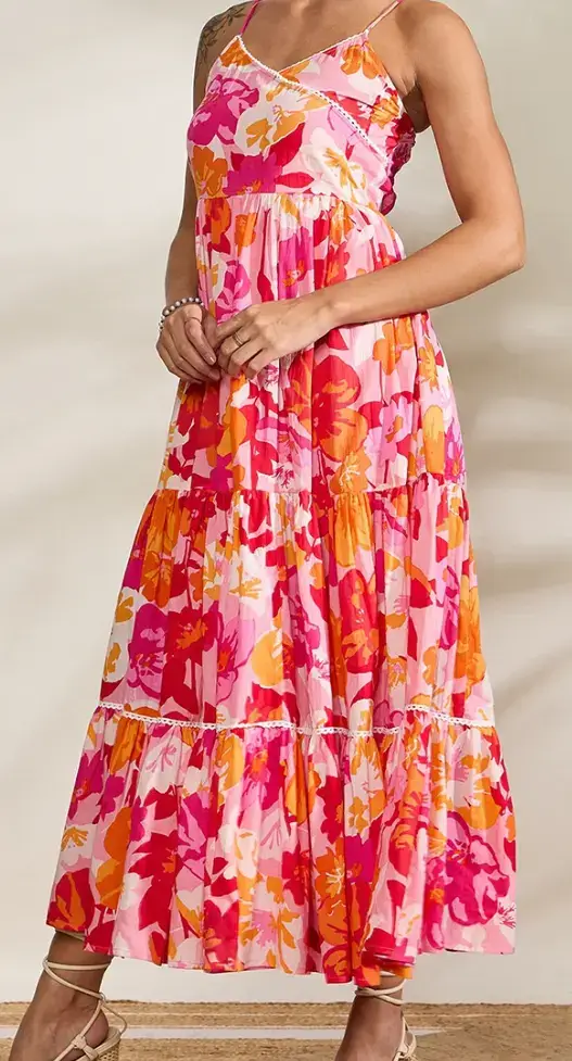 Pink Floral Maxi Dress on Myntra