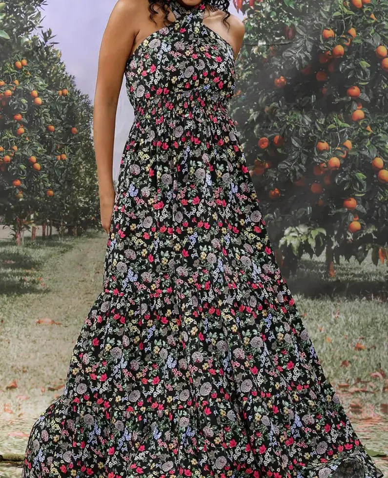 Tokyo Talkies Black Floral Halter Maxi on Myntra
