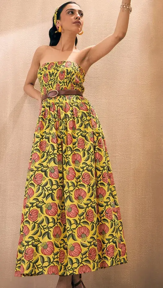 Yellow Floral Maxi Dress on Myntra Online