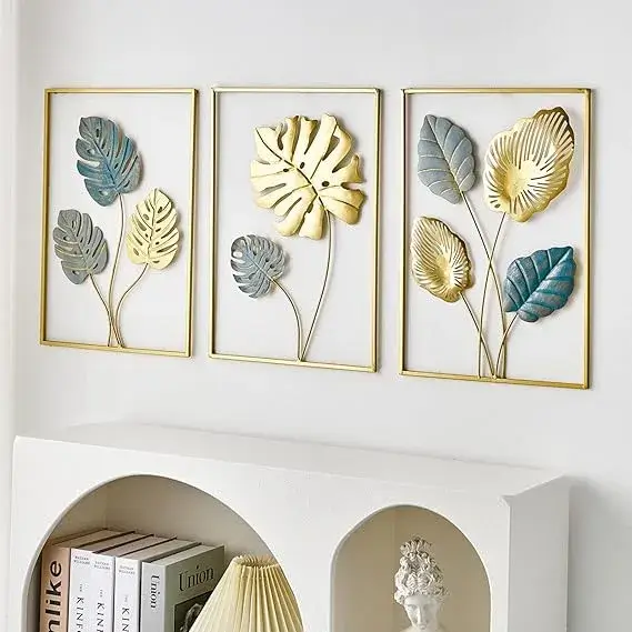 XINXUAN 3-Piece Gold Leaf Wall Hanging Decor on Amazon India