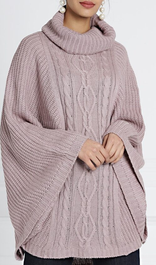 All About You Women Lavender Cable Knit Poncho on Myntra