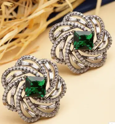 KARATCART Green & Silver-Plated Classic Stud Earrings on Myntra