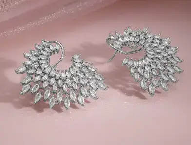 Rubans Silver-Plated Handcrafted AD & Zircon Studded Crescent Designer Earrings on Myntra