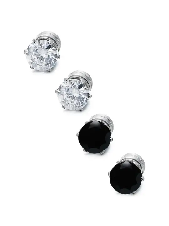 Set of 2 Cubic Zirconia Magnetic Non-Piercing Stud Earrings for Men on Myntra